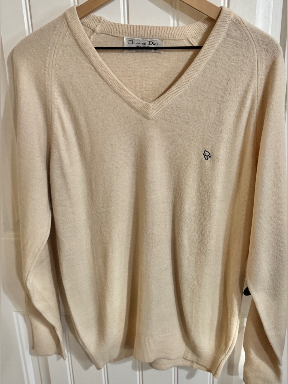 Vintage Ivory Christian Dior V Neck Sweater M